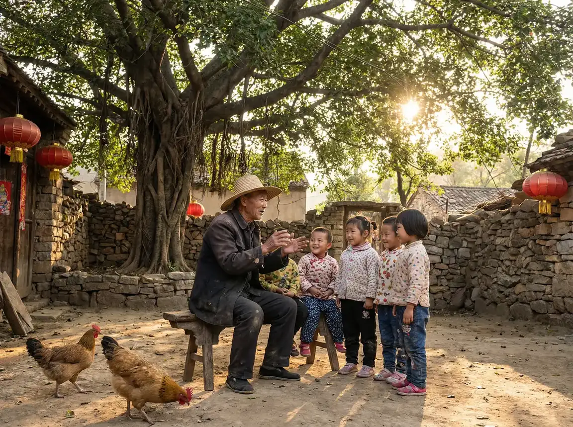 老人在大榕树下给孩子们讲故事 - 把筷子放屁眼里不能掉视频 乡村记忆